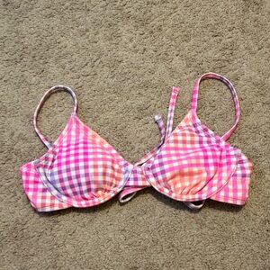 Xhilaration Pink and Purple Plaid Bikini Top